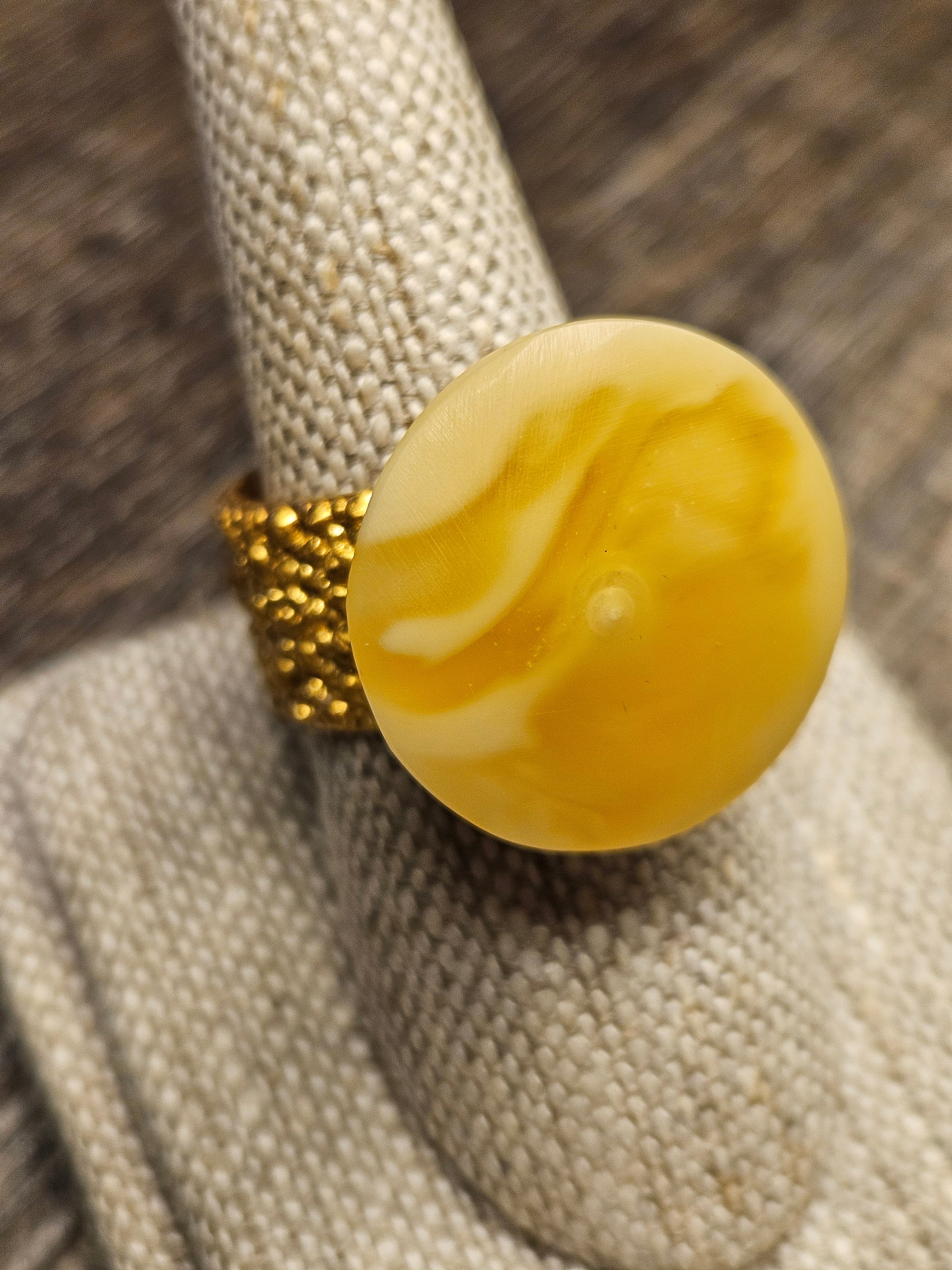 Lava, white amber ring, .925 gold coated
