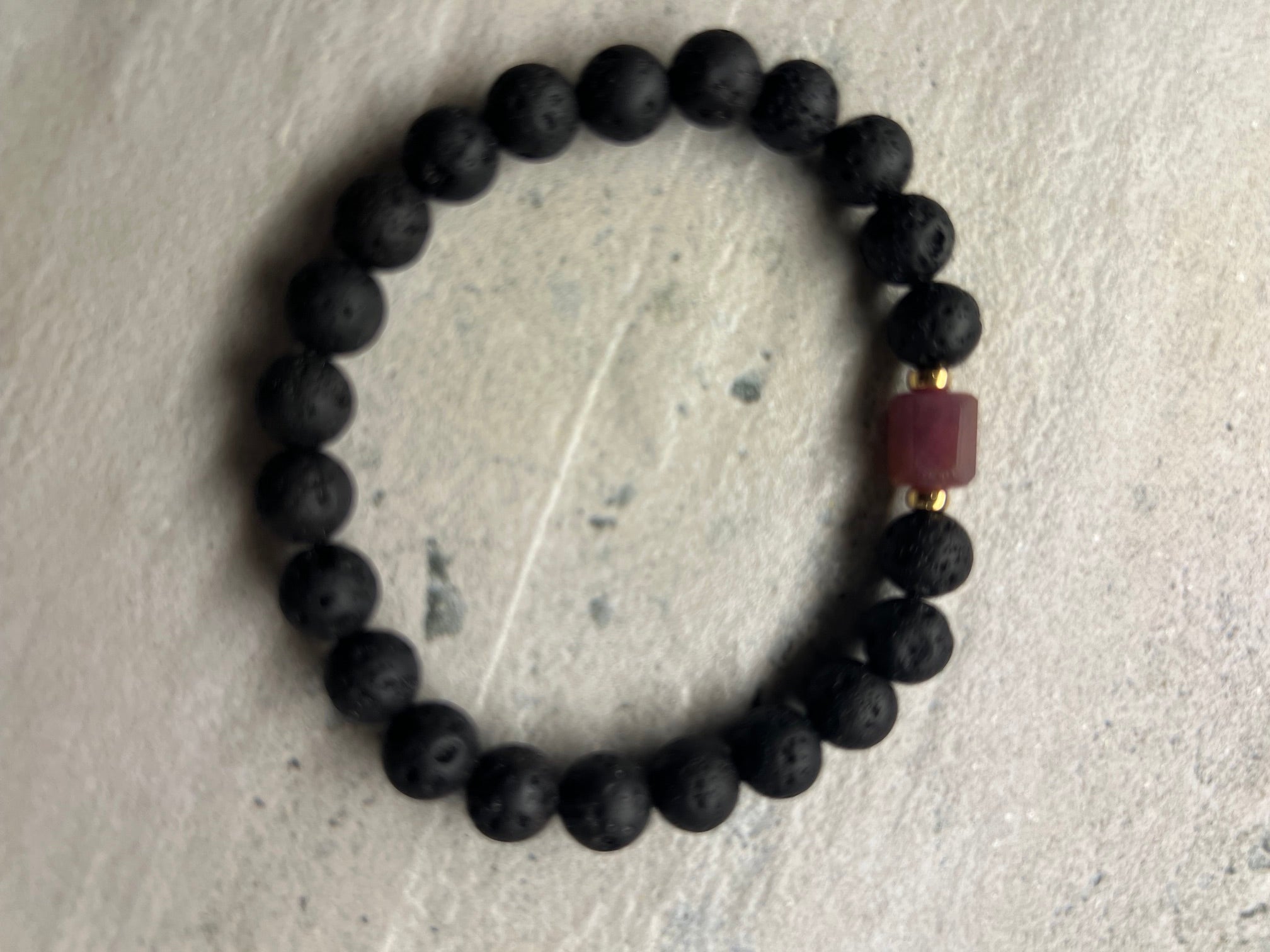 18KT YG Ruby Lava Rock Bracelet