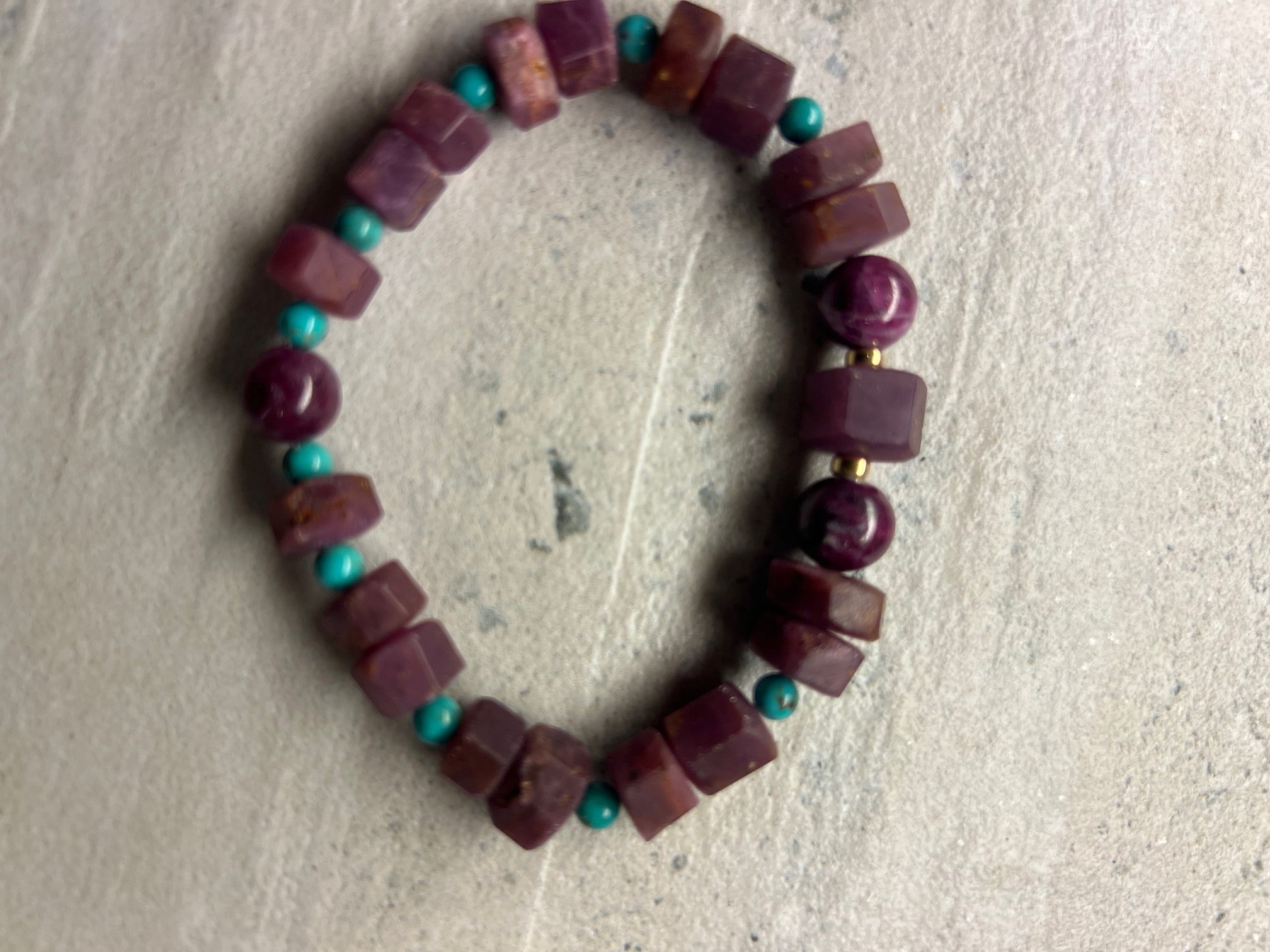 18 Kt YG Natural Ruby Turquoise Bracelet