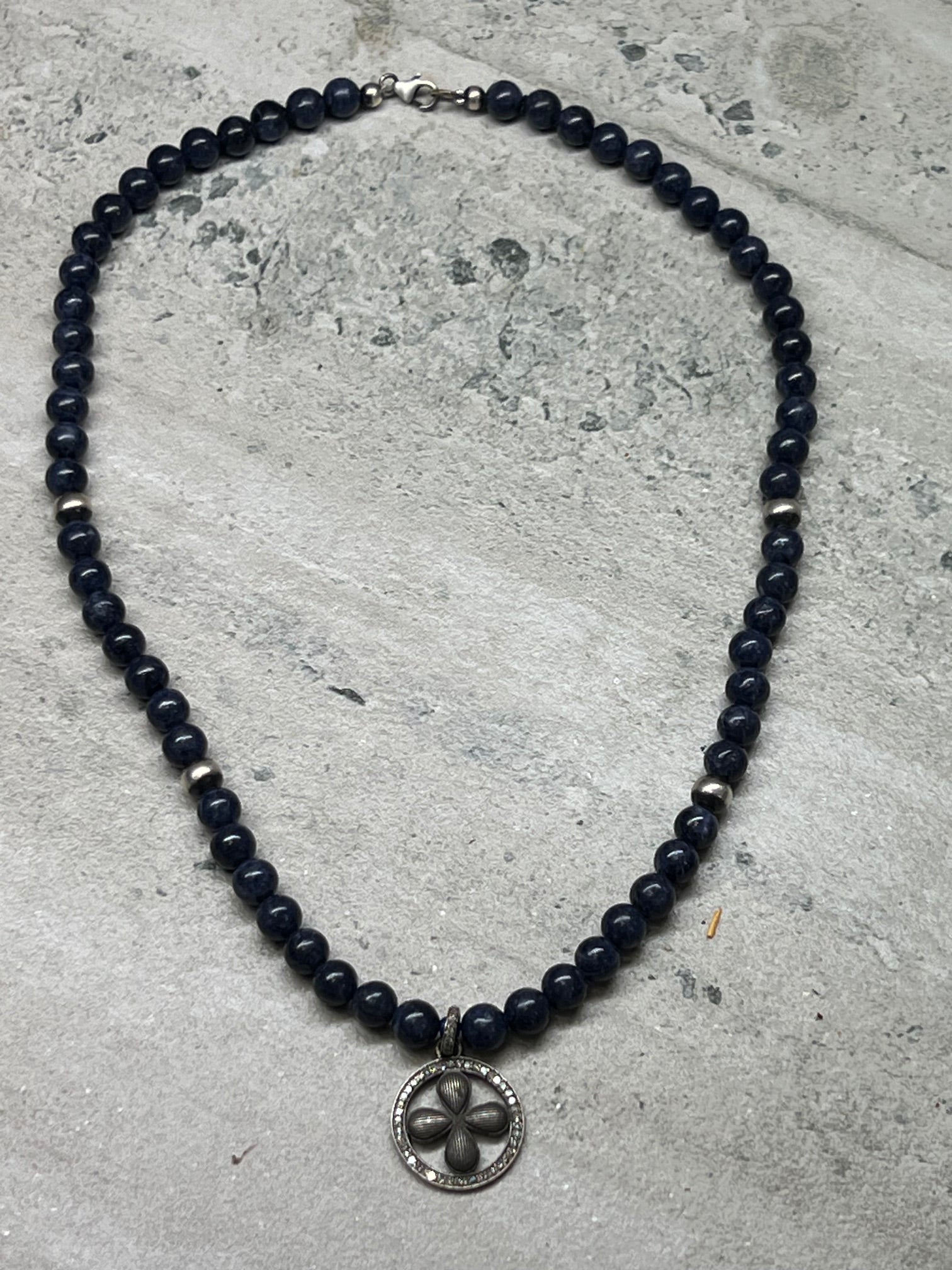 .925 Natural Sapphire diamond Charm Necklace 18''