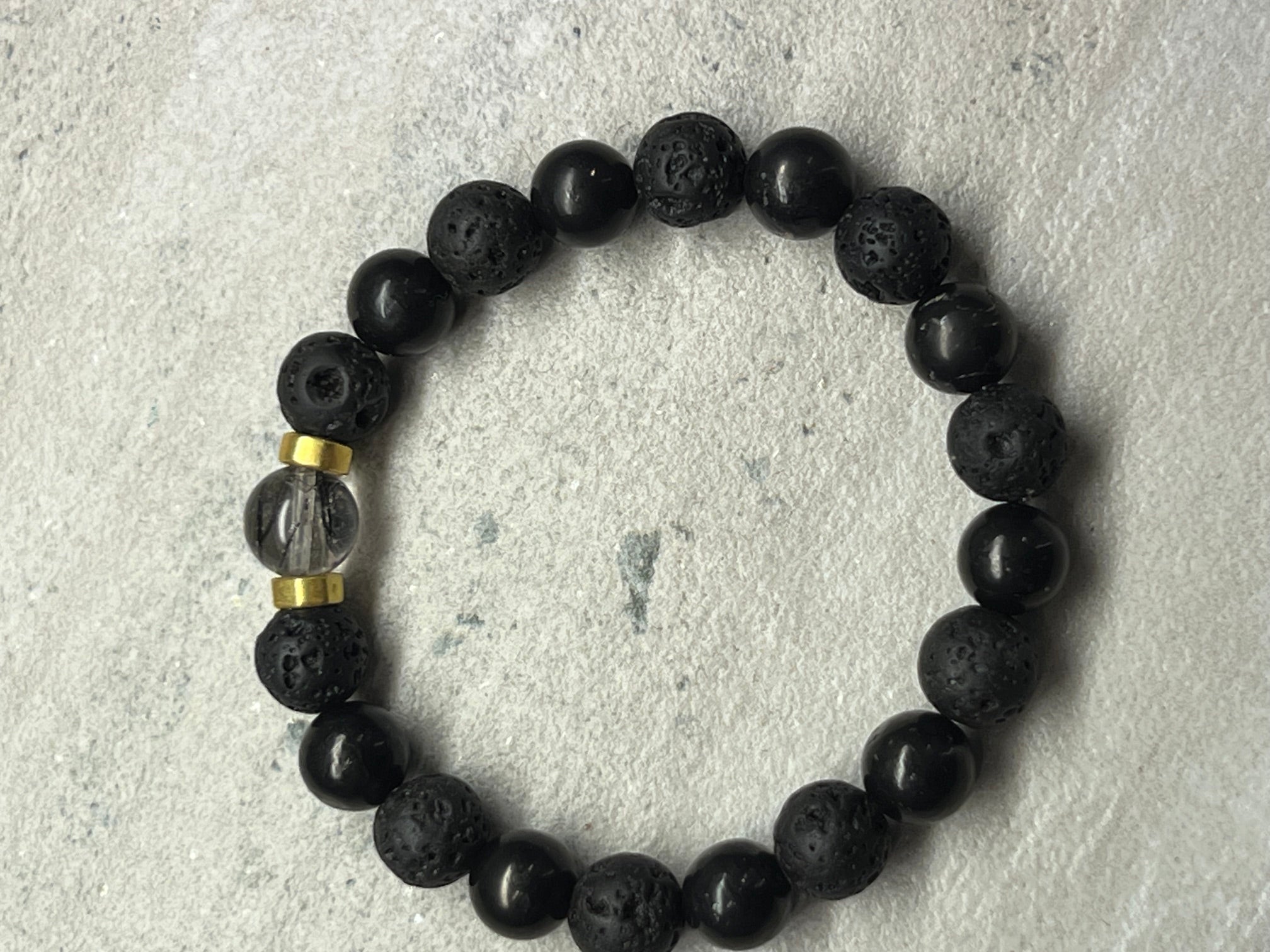 20 Kt Black onyx Lava Rock Rutilated Quartz Bracelet