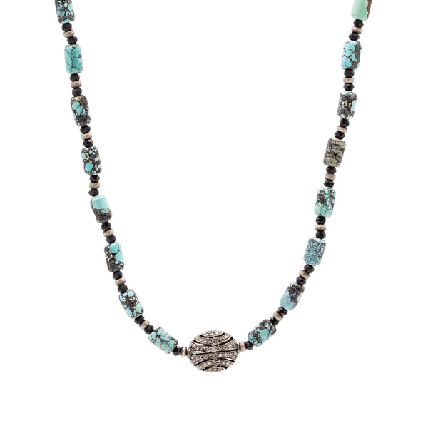 Beautiful Turquoise / Black Spinel/ Diamond Necklace