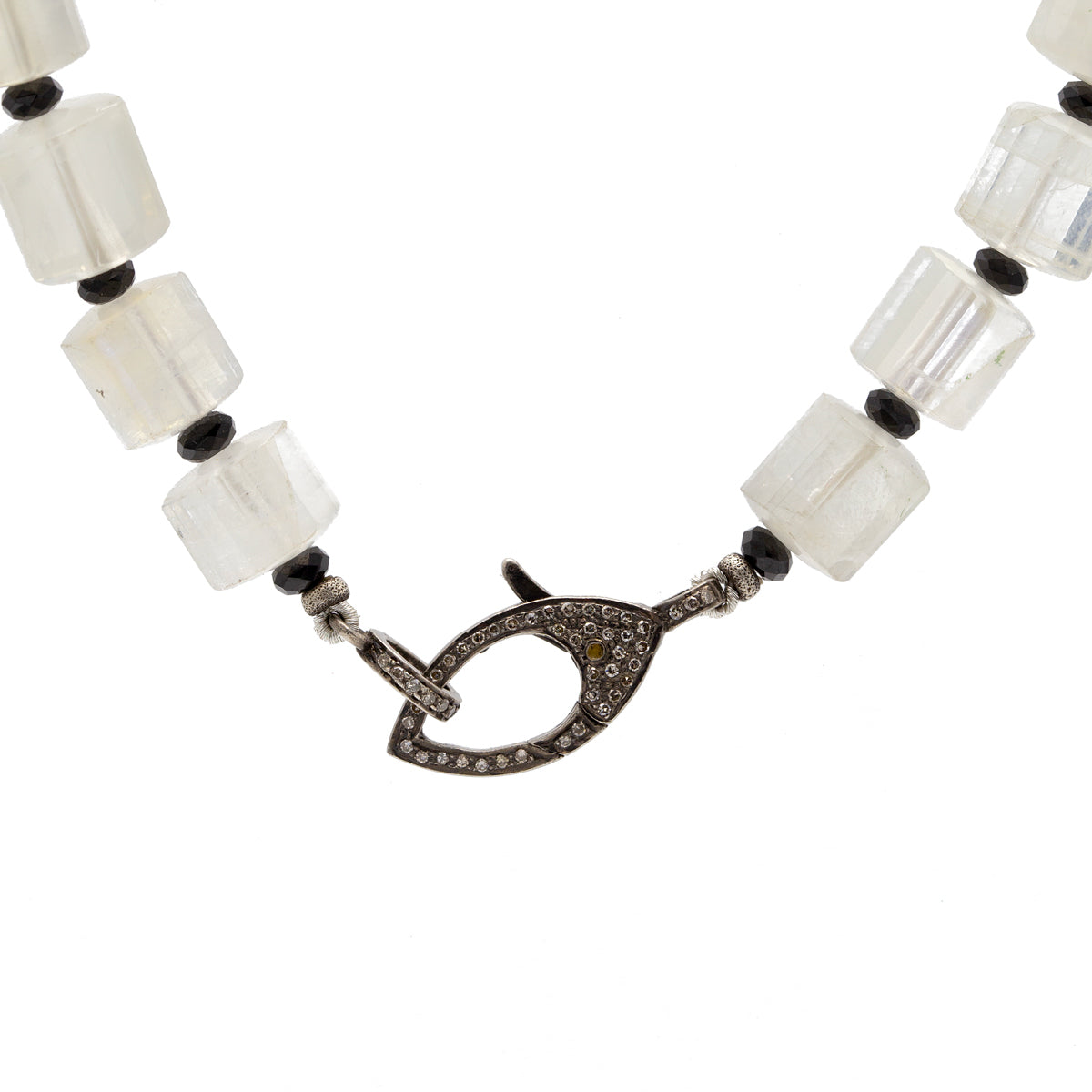 Rainbow Moonstone, Faceted Spinel Necklace 18" W/ .925 Dia Rondels, Pendant & Clasp