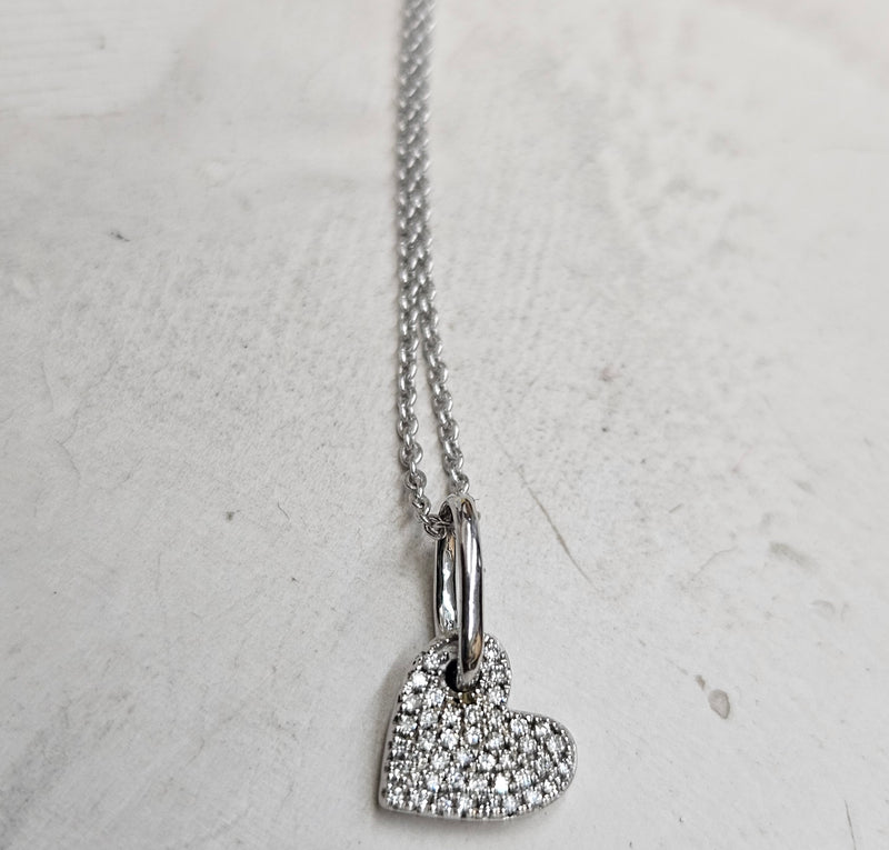 14KW Pave Dia Heart .08ct tw Necklace