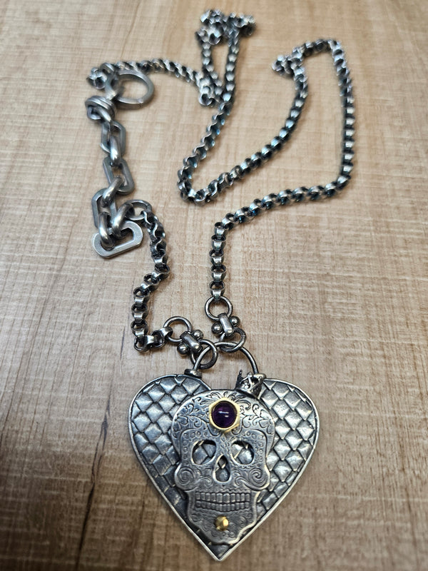 Skull Lattice Heart Pendant Necklace