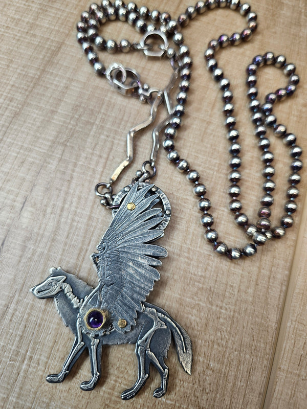 Winged Wolf Pendant Necklace