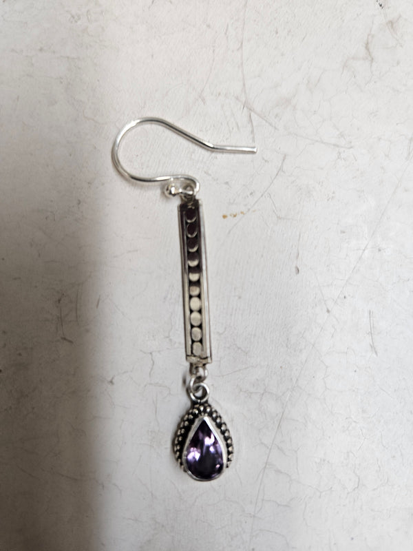 Dots Dangly Amethyst Drop Bali Earrings, .925