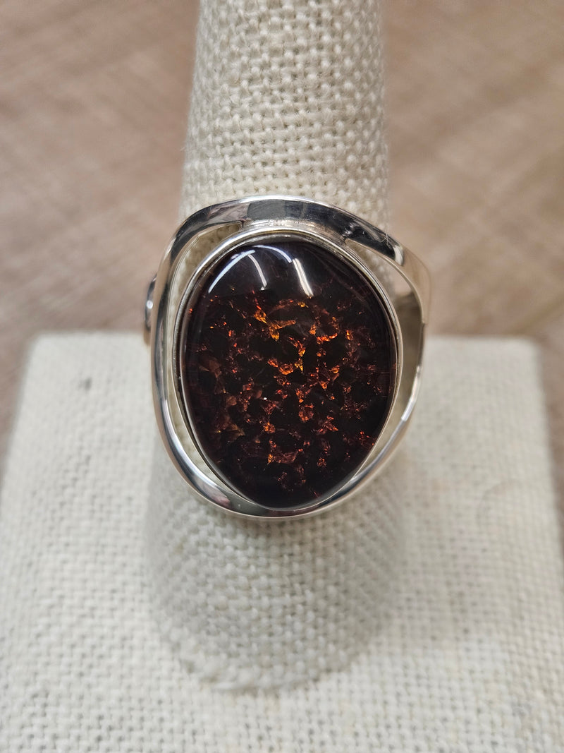 Round Amber Ring, .925