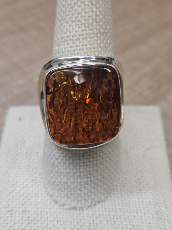 Square Amber Ring, .925