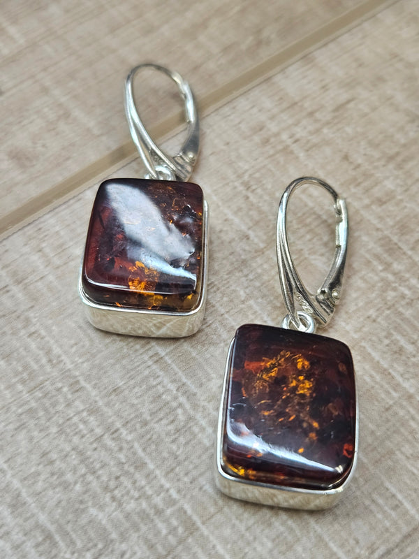 Square Amber Earring, .925