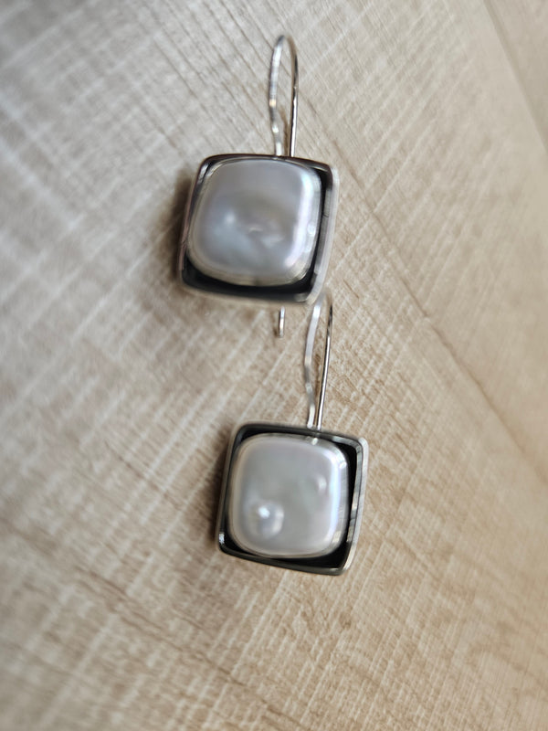 Square Pearl Dangle Eariings, ,925