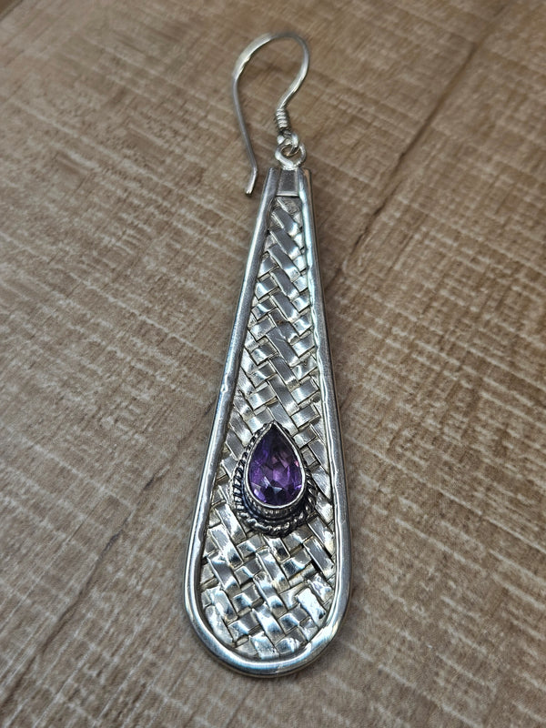 Long Teardrop Amethyst Earrings, .925