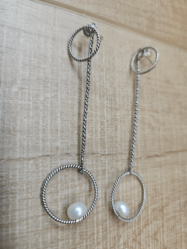 Circle Pearl Drop Earrings, .925