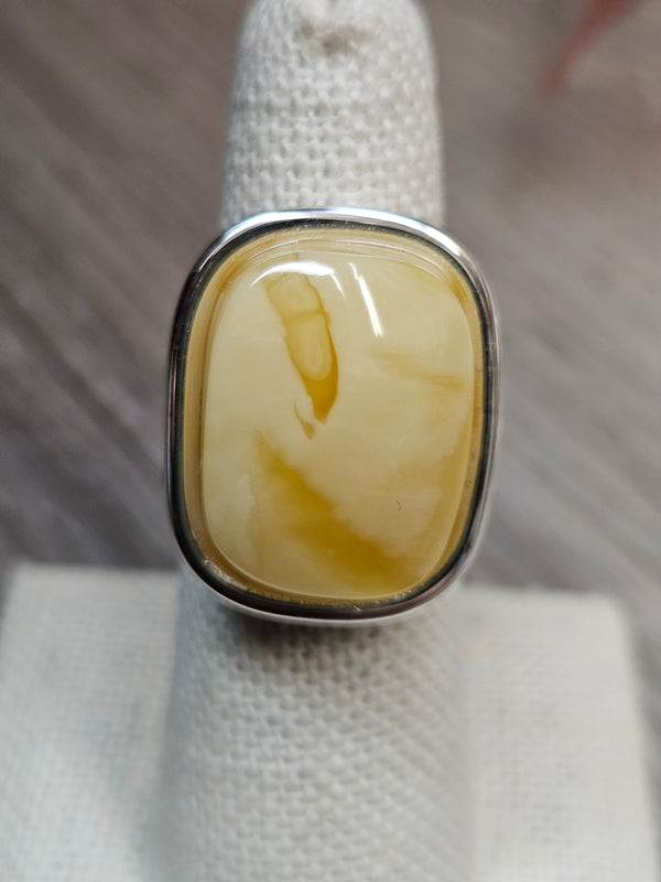 Sq Butterscotch Amber Ring .925