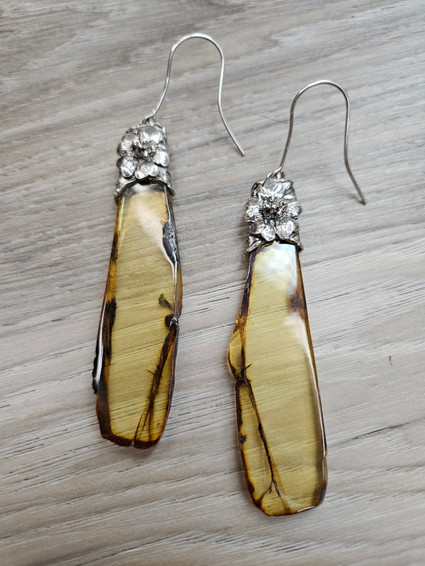 Long Amber w/ flower Earrings