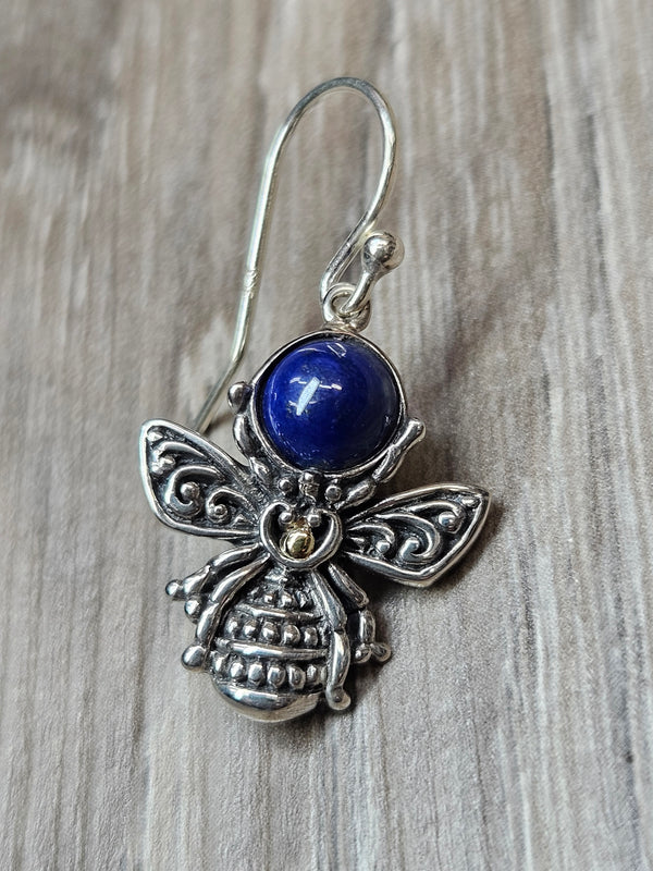 Lapis Bead Bee Earrings .925