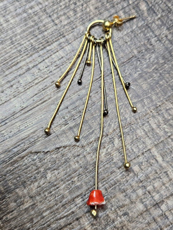 Red Coral bar earrings, .925