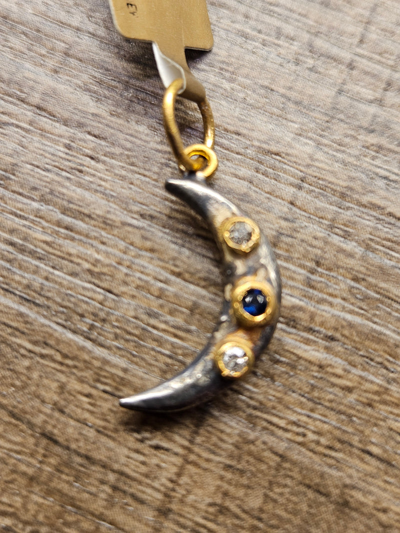 Half Moon diamond, 24k gold pendant