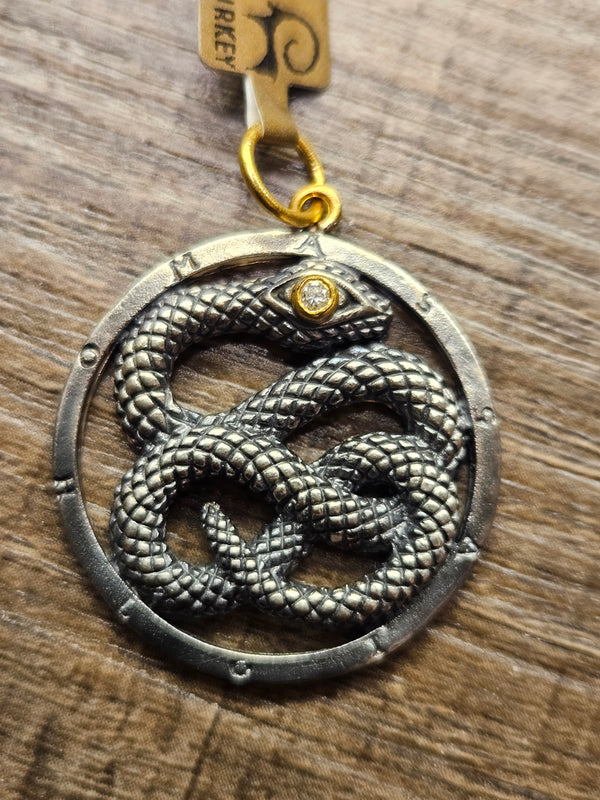 Snake, diamond 24k gold pendant