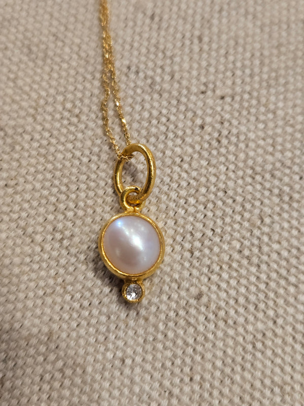 Round Pearl Pendant, 24k gold pendant diamond