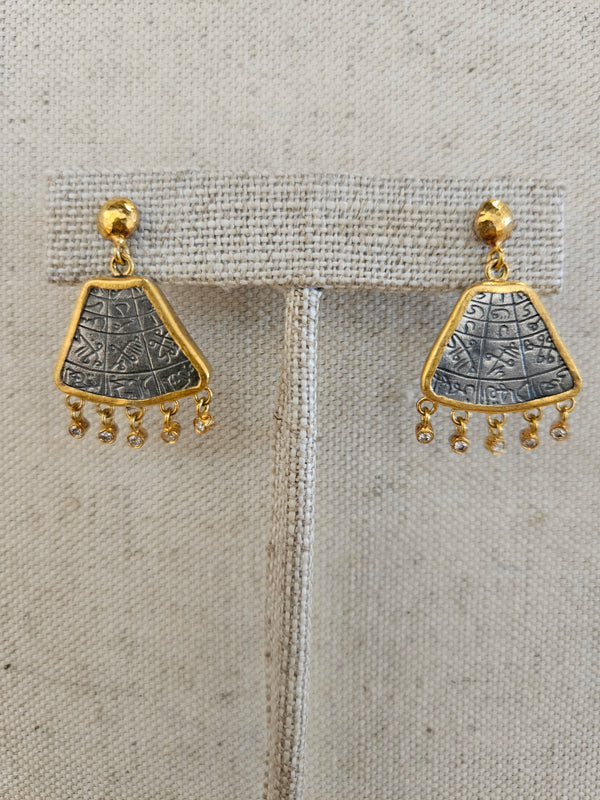 Diamond & silver Earrings, 24k gold