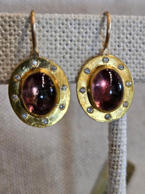 Tourmaline earrings , 24k gold diamond & silver