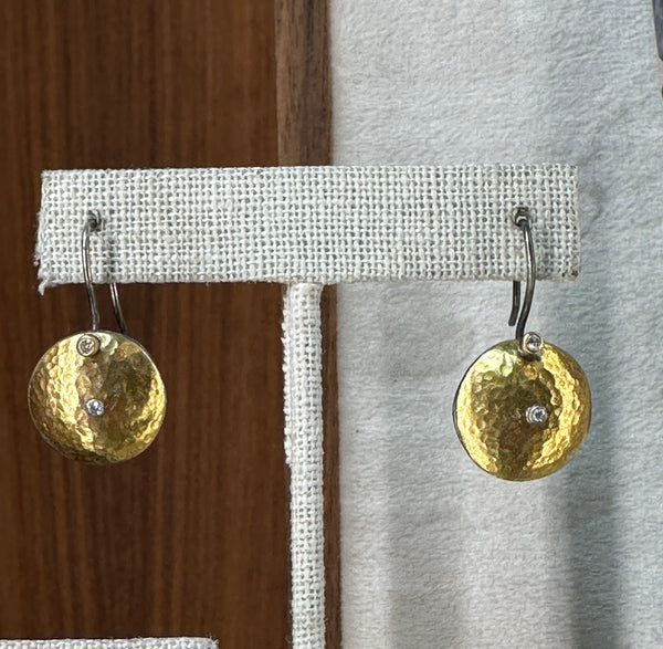 24k gold earrings, diamond & silver