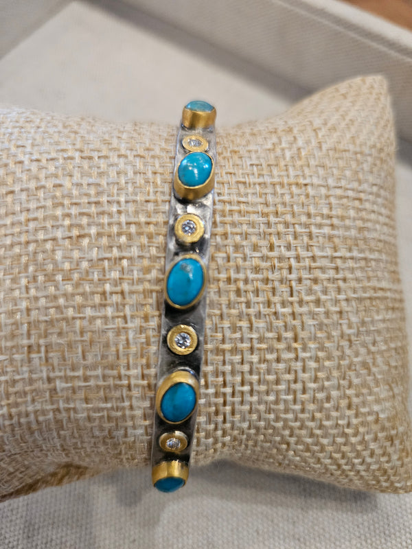 Turquoise Bracelet, 24k gold diamond & silver