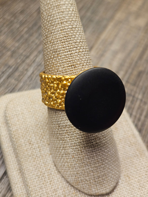 Lava black amber ring, .925 gold coated