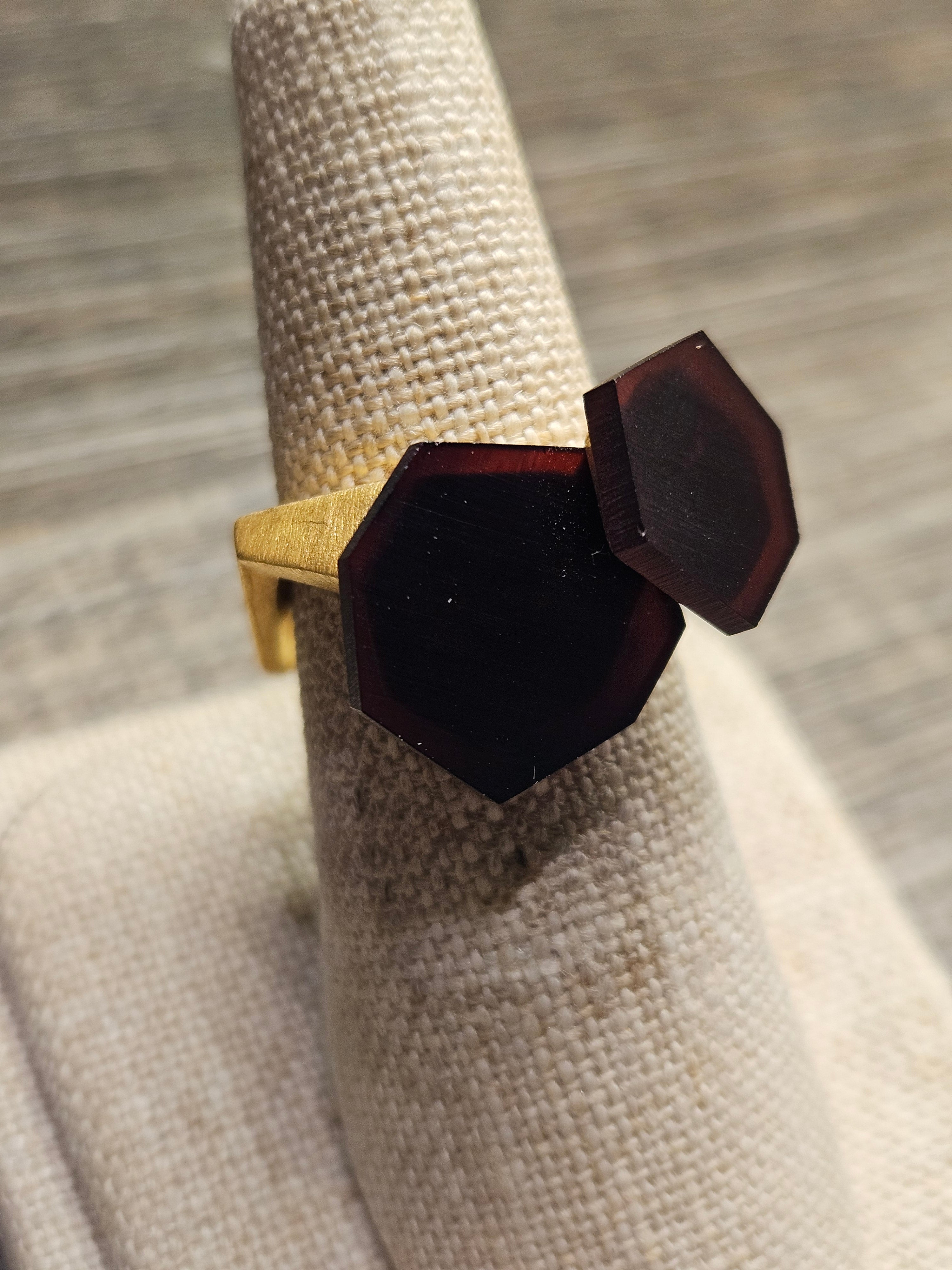 Andromeda black amber ring, .925 gold coated