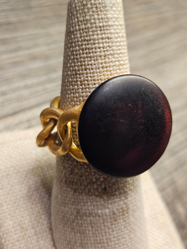 Link, black amber ring, .925 gold coated