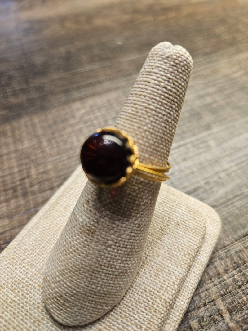 Koszyk, black amber ring, .925 gold coated