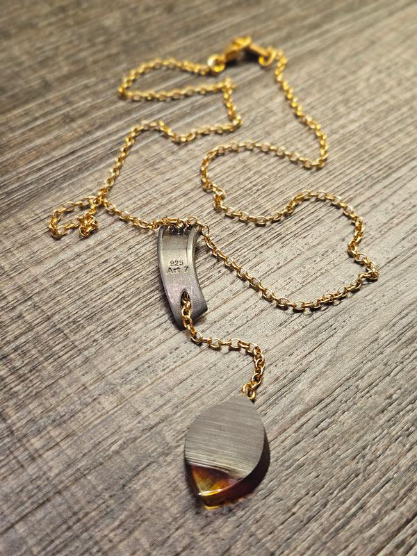 Ploza, black amber necklace, .925 gold coated