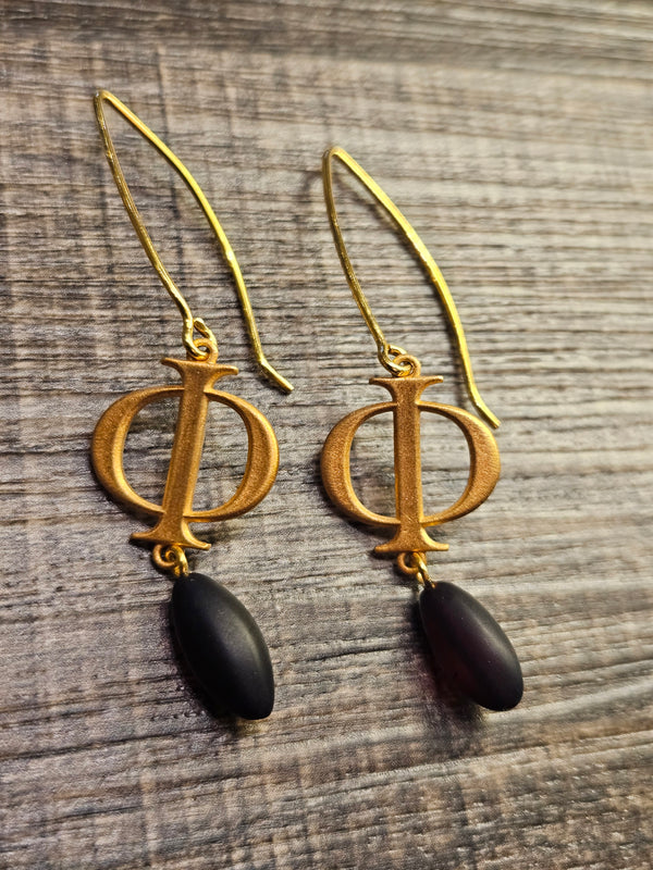 Fi, black amber earrings, .925 gold coated