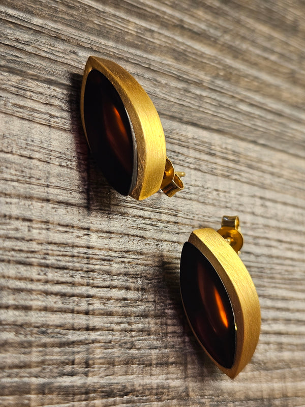 Plazma, black amber earrings, .925 gold coated