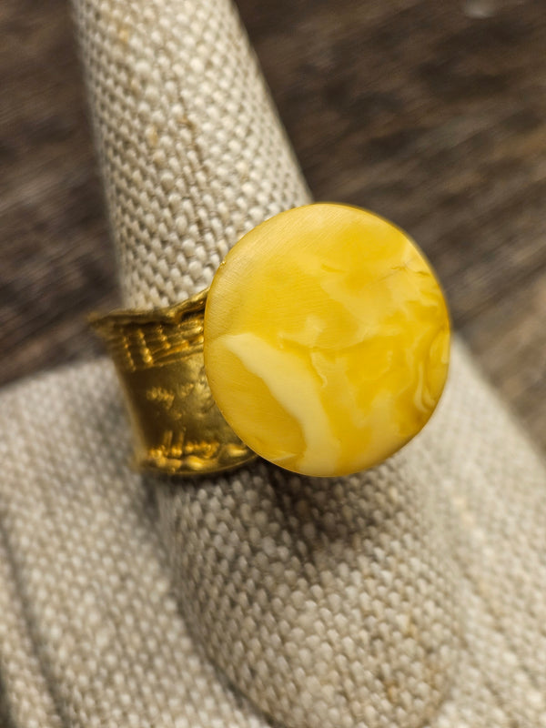 Nocturne, white amber ring, .925 gold coated