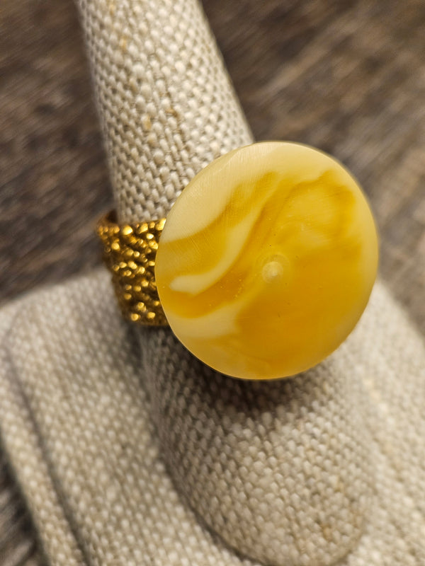 Lava, white amber ring, .925 gold coated