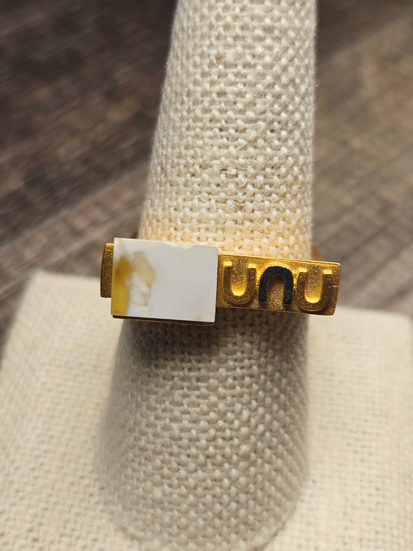 Unu, white amber ring, .925 gold coated