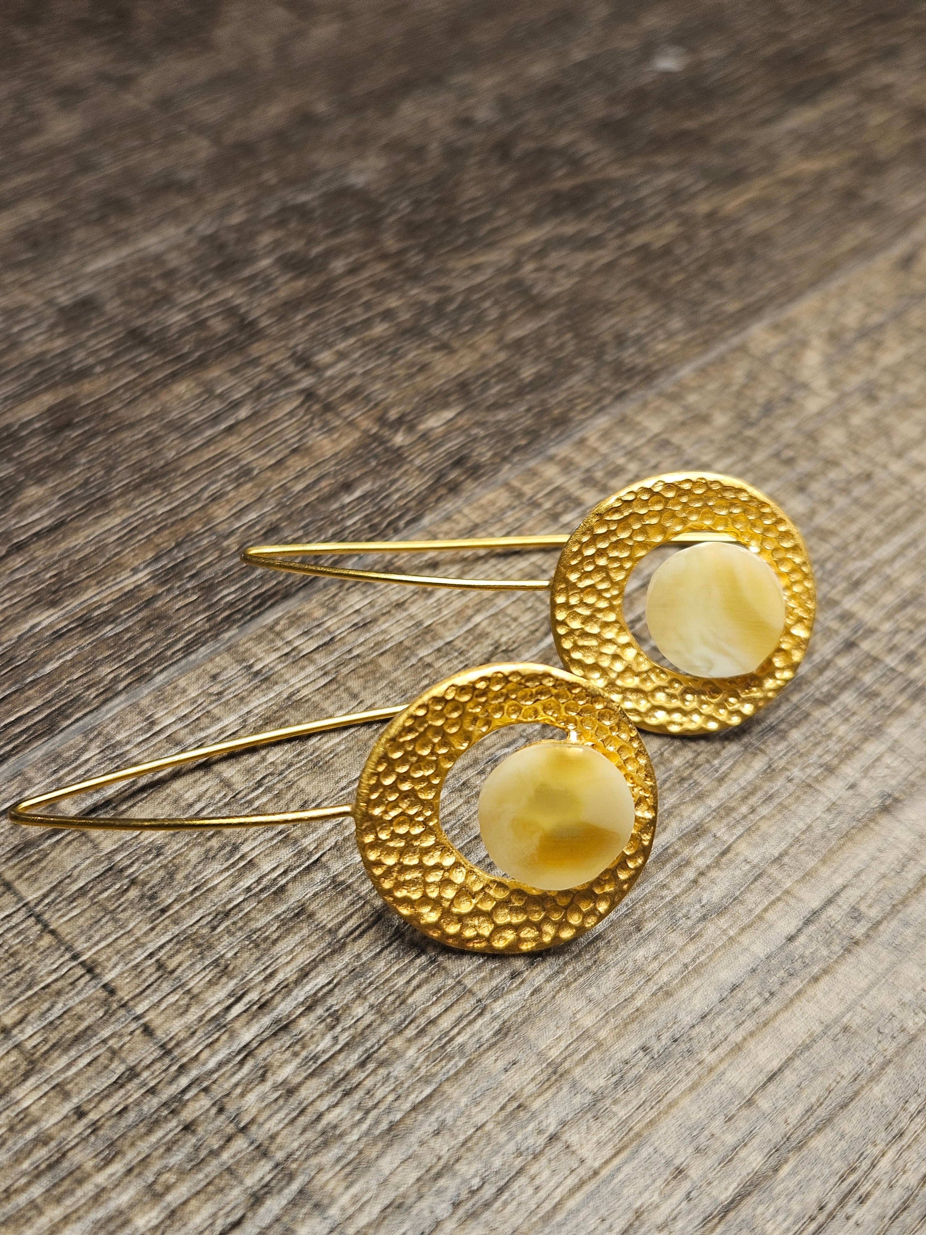 Talerz white amber earrings, .925 gold coated