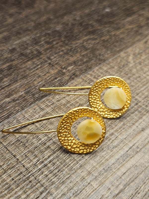 Talerz white amber earrings, .925 gold coated