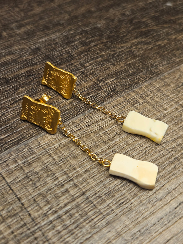 Nocturne, white amber earrings, .925 gold coated