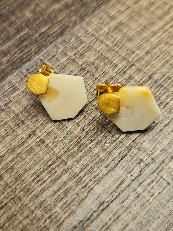 Etude, white amber earrings, .925 gold coated