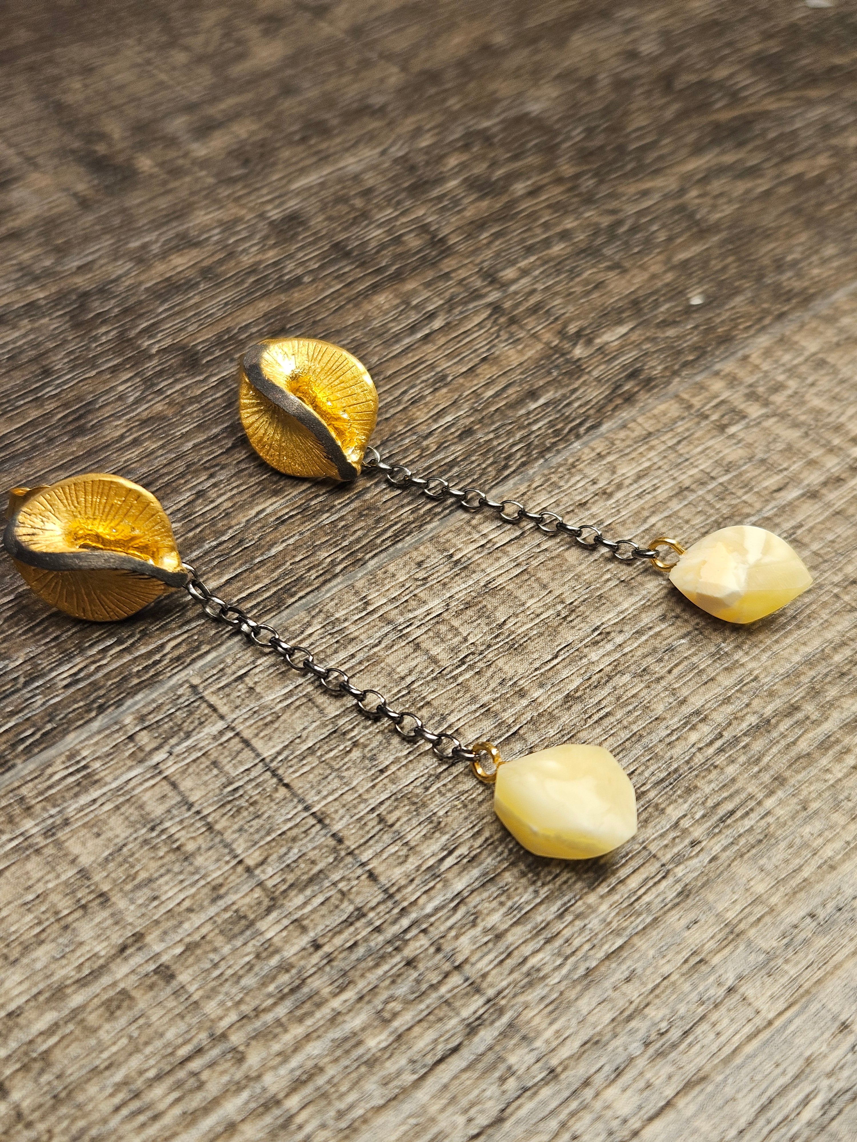 Lil 2, white amber earrings, .925 gold coated