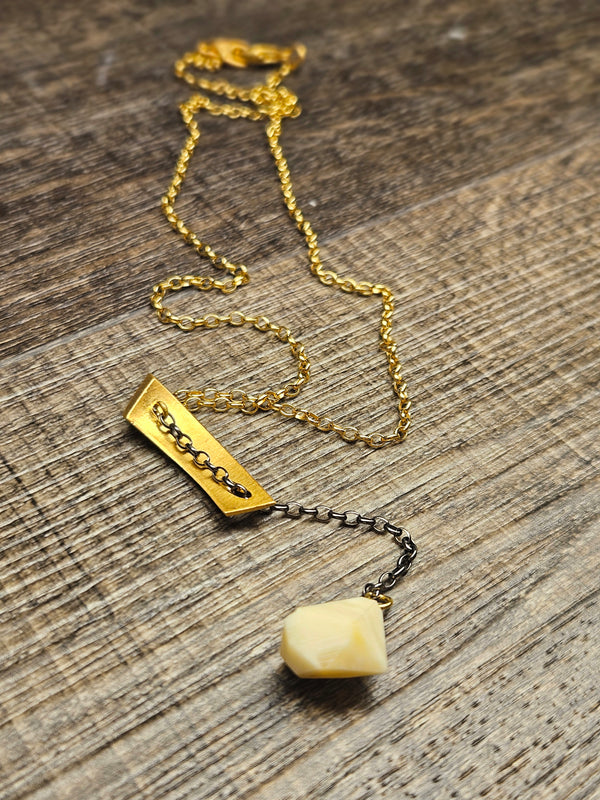 Ploza, white amber necklace, .925 gold coated