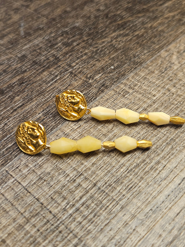 Karbon, white amber earrings, .925 gold coated