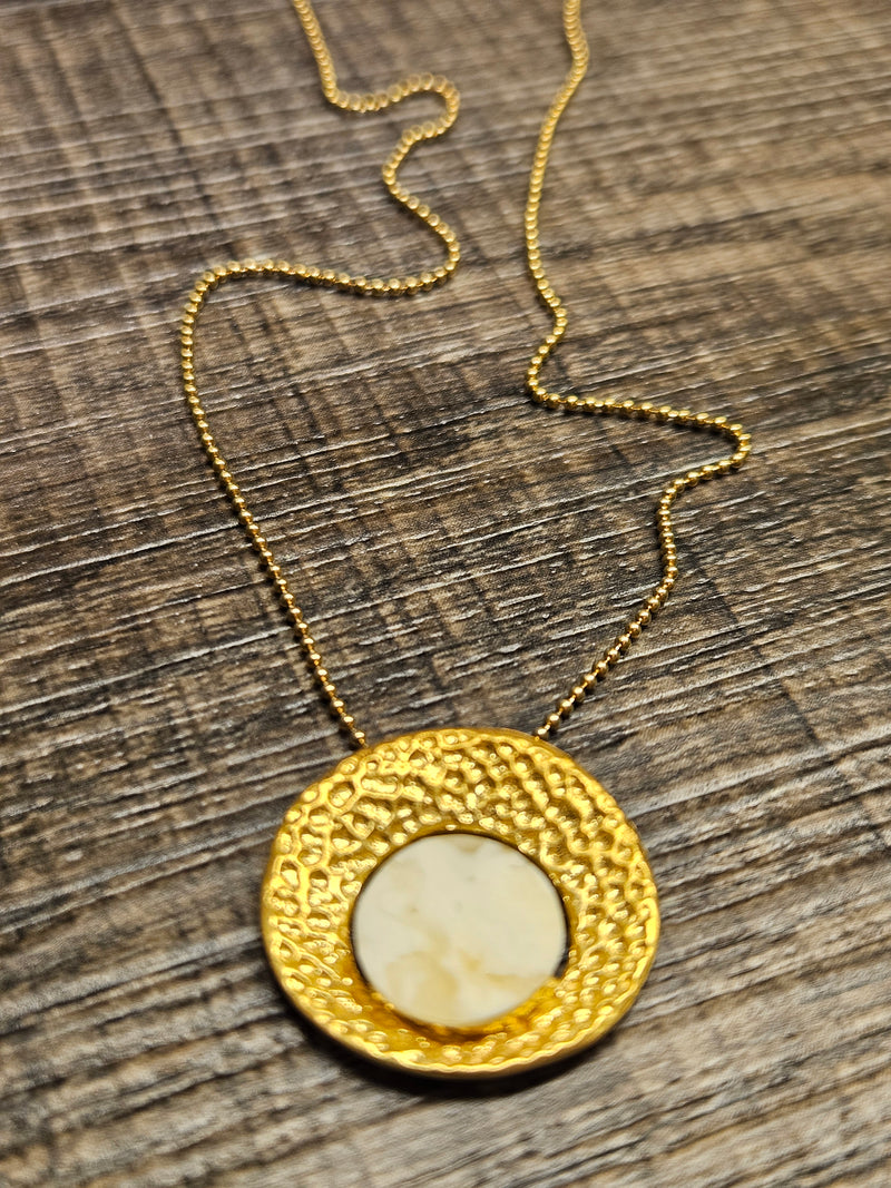 Talerz, white amber necklace, .925 gold coated