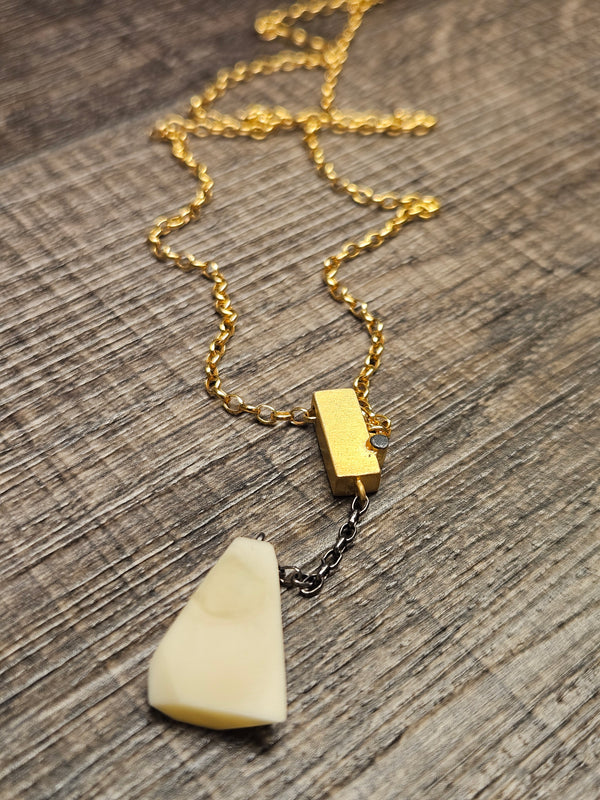 Kropka, white amber necklace, .925 gold coated