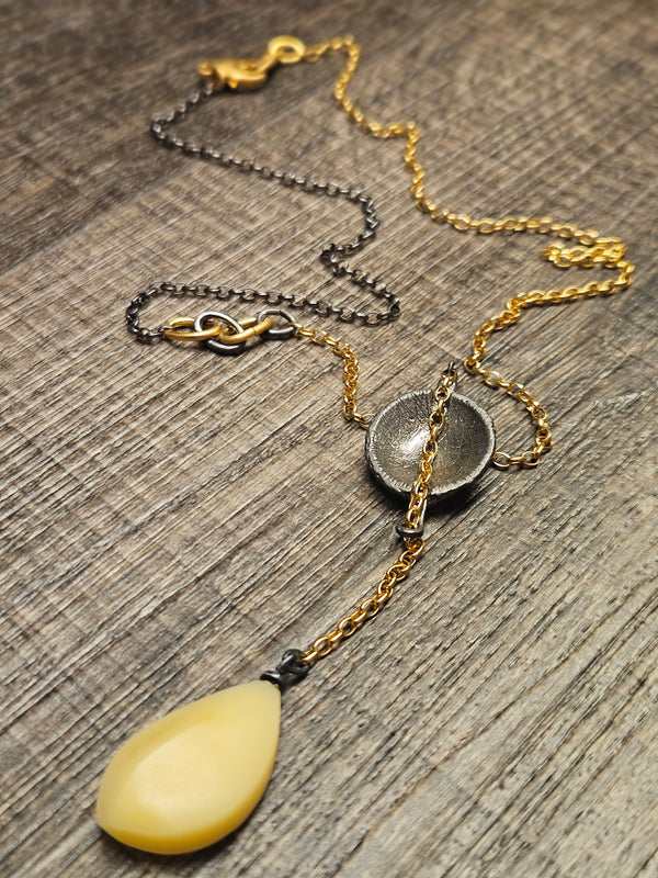 Tarcza white amber necklace, .925 gold coated