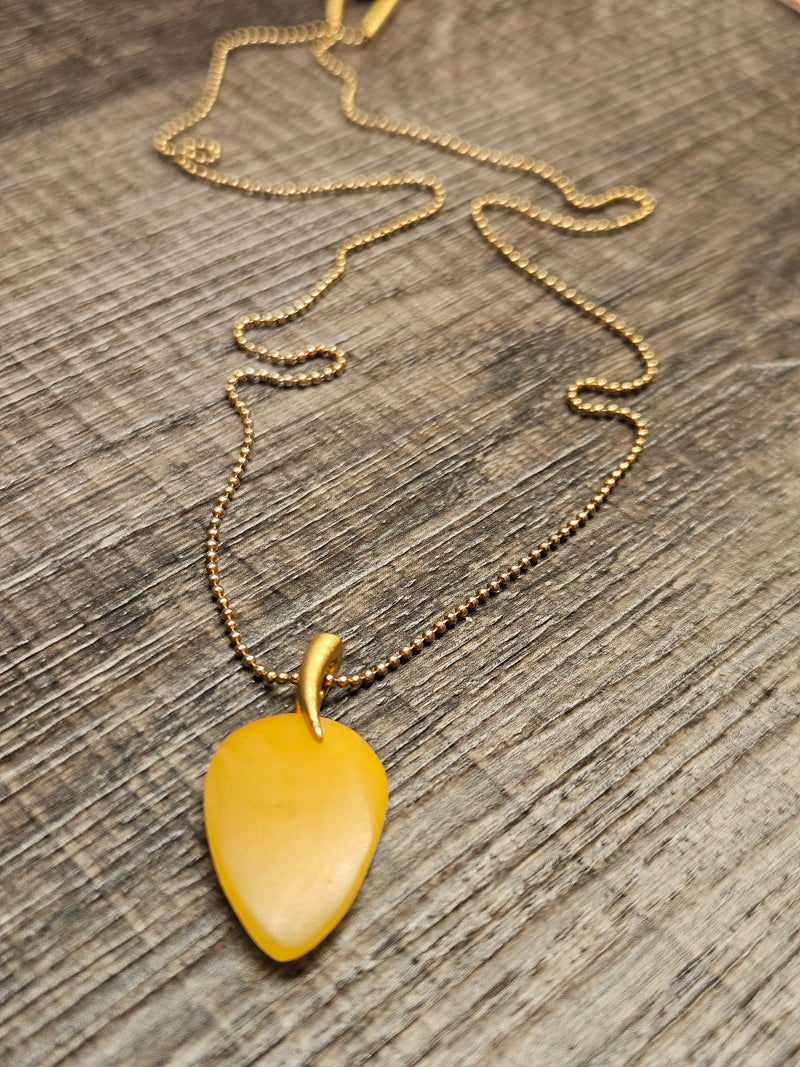 Leaf, white amber necklace, .925 gold coated