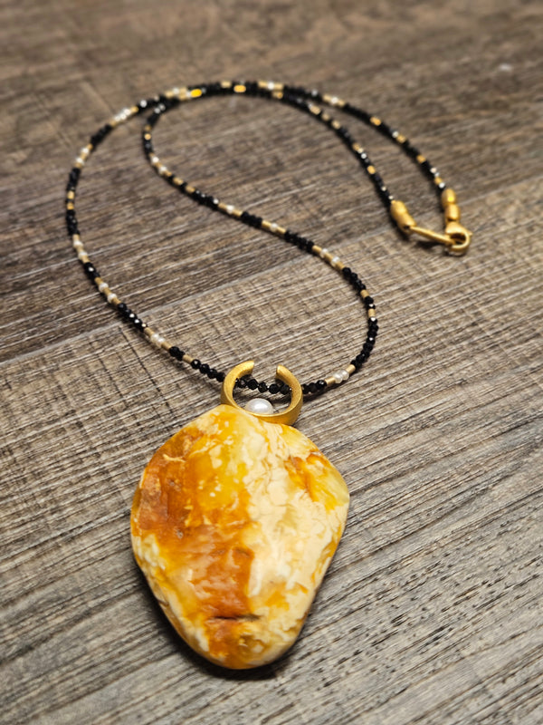 Amber pendant on Necklace,.925 gold coated